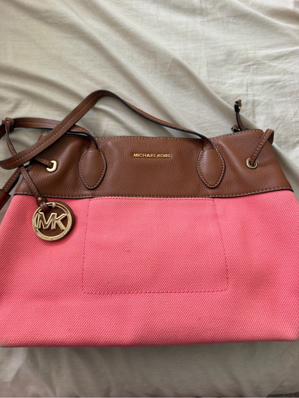 Michael Kors Pink Canvas Tote with Brown Leather Trim